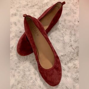J. CREW GORGEOUS BURGUNDY SUEDE BALLERINA FLATS WORN 2X GREAT 4 GIRLS NITE/WORK
